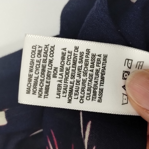 Lucky Brand peasant blouse navy floral ivory and pink 3/4 sleeve sheer v-neck sm - Picture 8 of 13